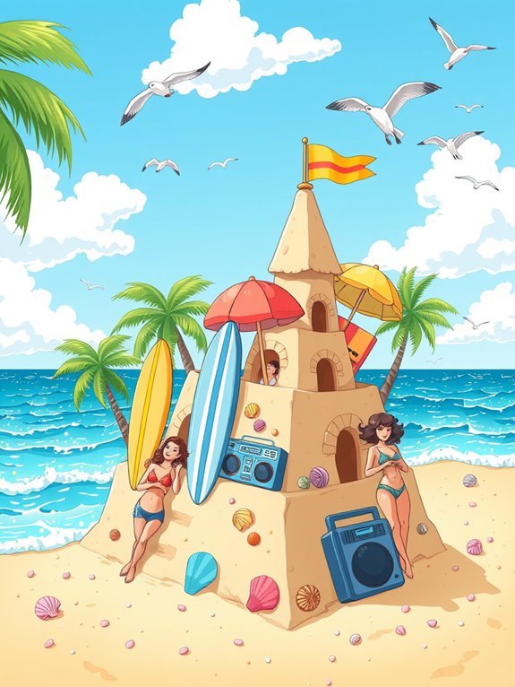 adorable beach sandcastle drawing