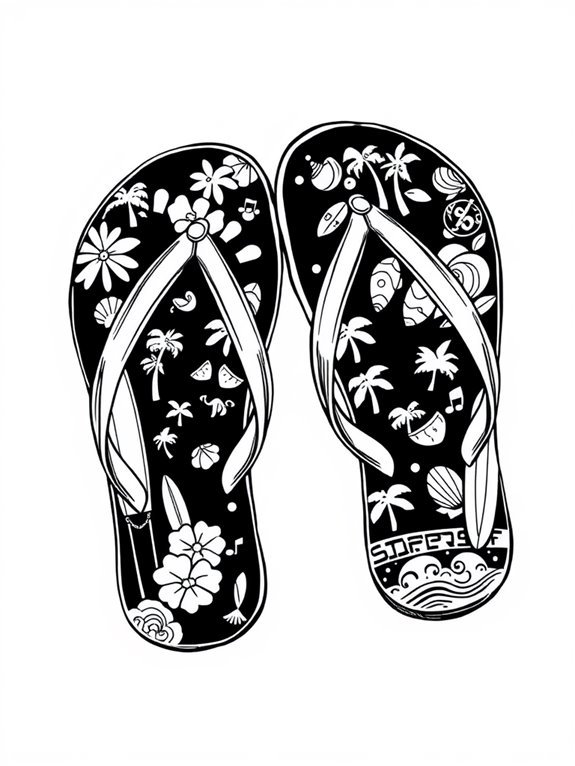 black and white flip flops