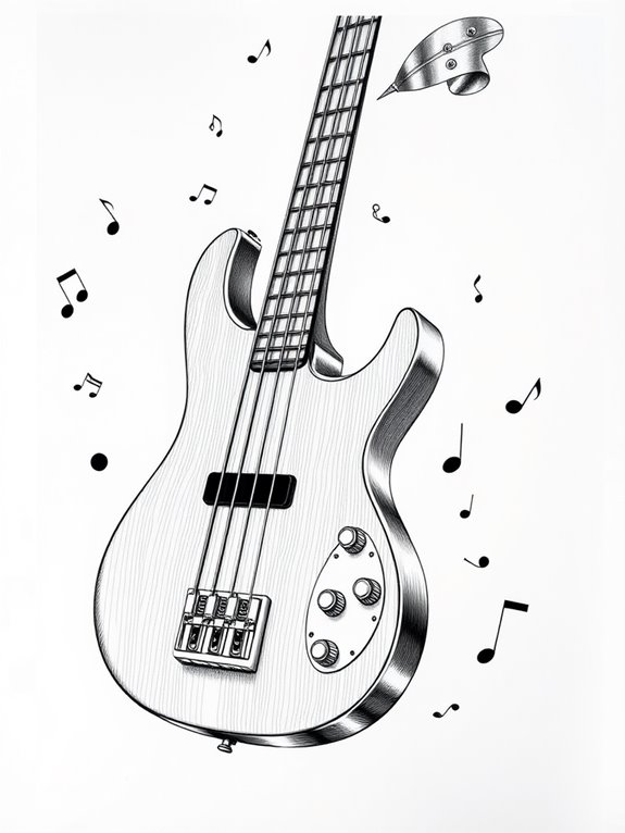 monochrome bass guitar illustration