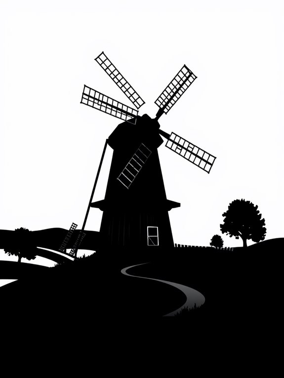 silhouette of a windmill