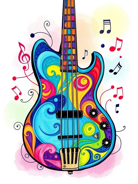 vibrant bass guitar artwork