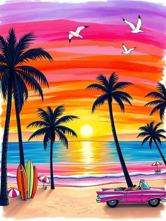 vibrant sunset beach scene